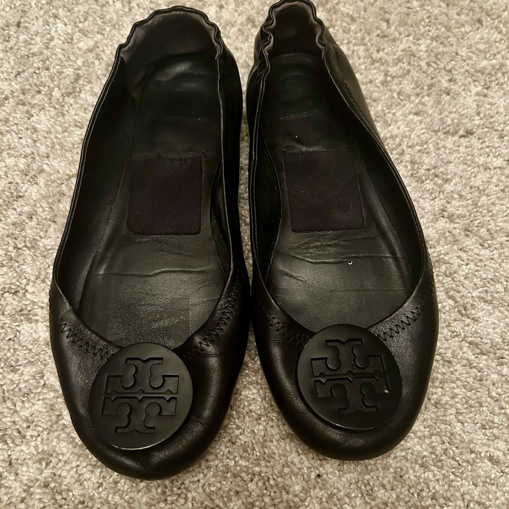Fair condition, rubbing on side, Tory Burch black flats